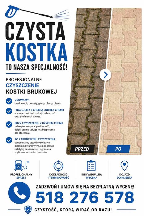 Czyszczenie kostki brukowej na terenie gminy Kłaj i gminy Niepołomice oraz okolic