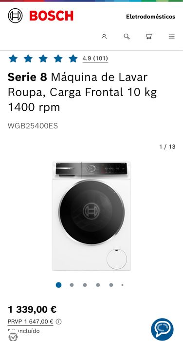 Máquina Lavar roupa Bosch Serie 8 10kgs