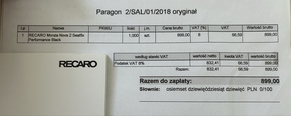 czarny fotelik samochodowy Recaro Monza Nova 2 Seatfix
