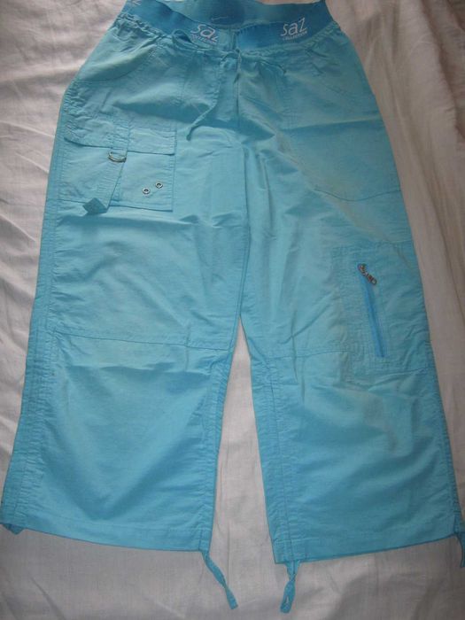 бріджі, штани, котон, з кишенями, легкі, голуб. колір, ідеал. стан