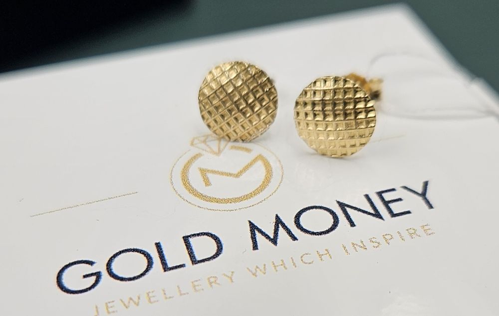 Złote kolczyki 585  okrągłe, grawerowane GOLD MONEY