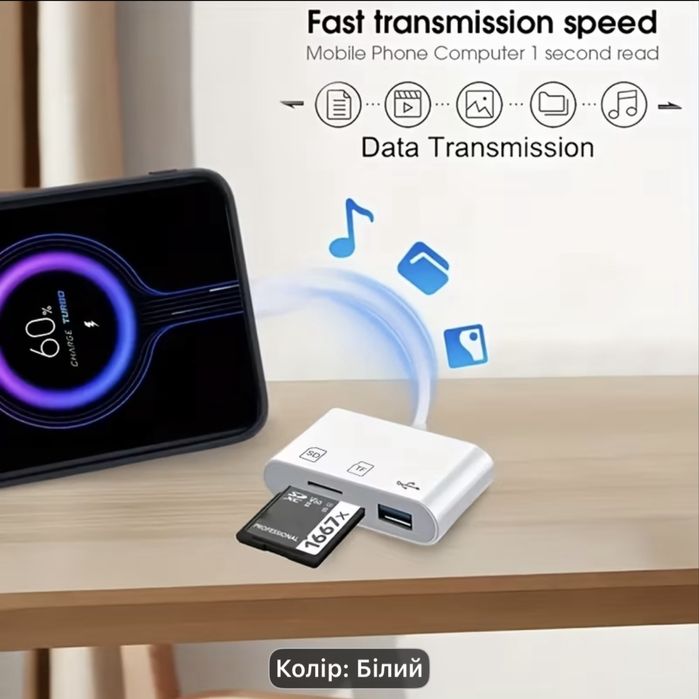 3-в-1 USB-C до USB Кард Ридер та Адаптер -для IPhone, MacBook, ПК, Ноутбука