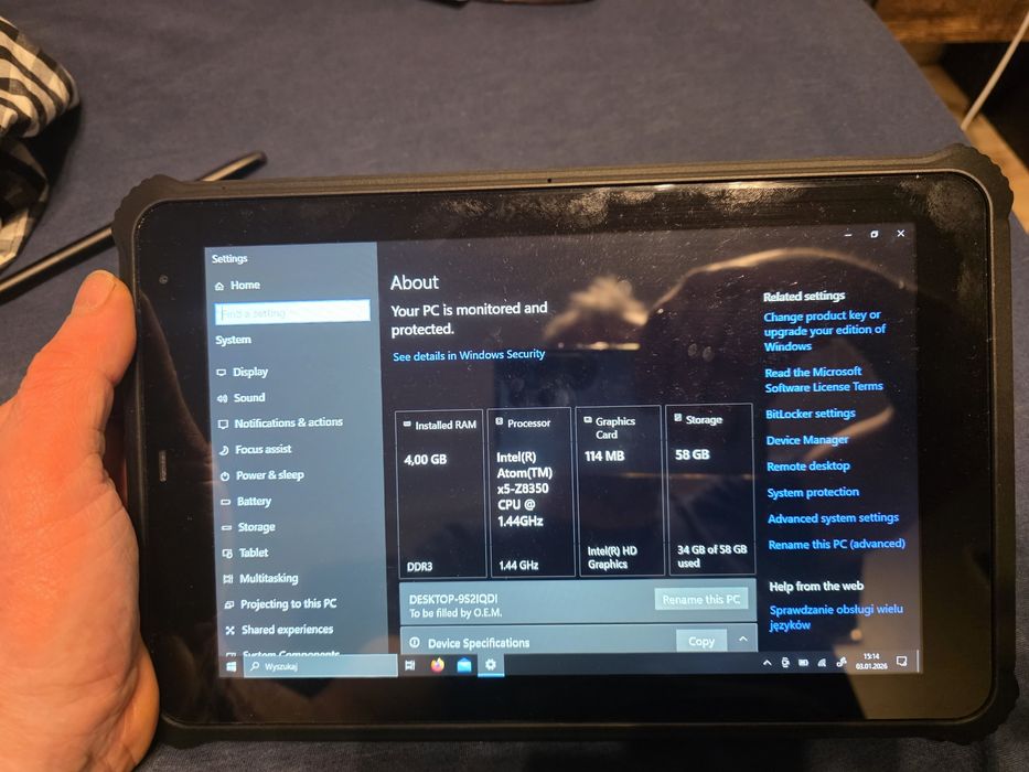PancernyTablet Rugged Windows 10 / LTE 4G / 4gb Ram