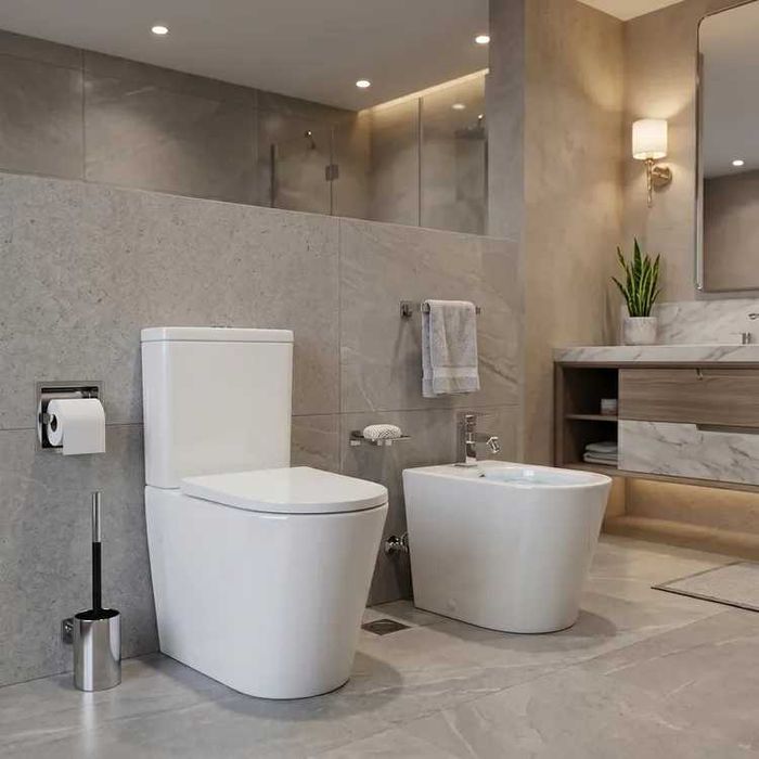 Conjunto do Pack sanita dual back to wall rimless e do Bidé branco Sensea Neo