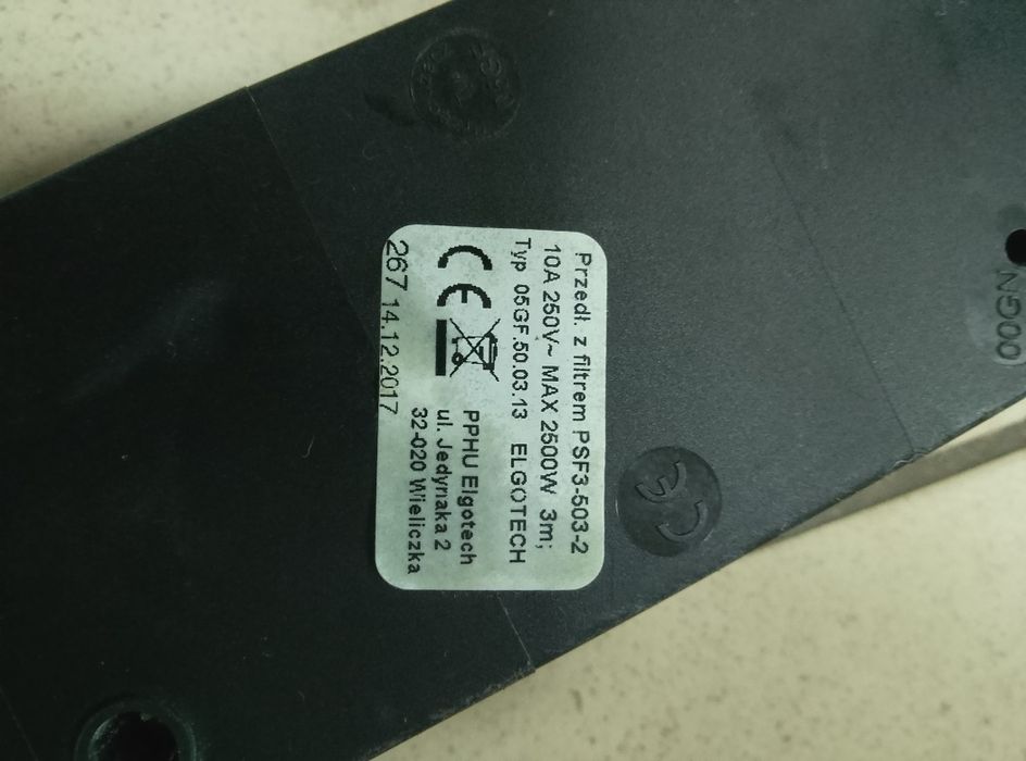 Listwa zasilająca przedłużacz rozdzielacz Elgotech na 5 gniazd 3m