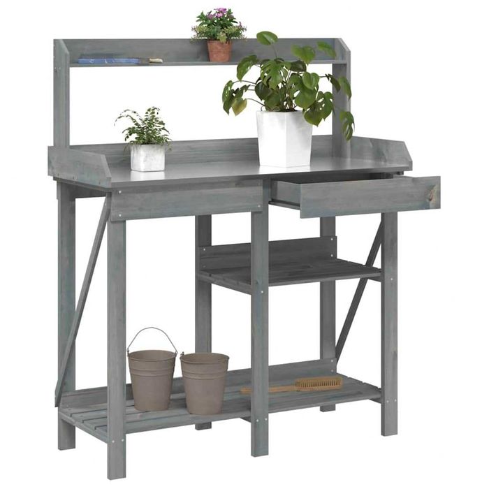 Mesa de trabalho para plantas em madeira de abeto cinzenta