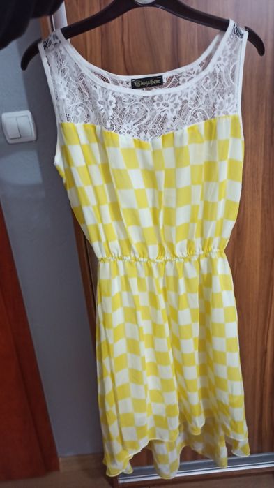 Sukienka letnia zwiewna żółto biała L/XL