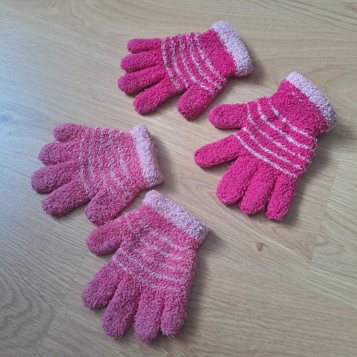 Ciepłe polarowe rękawiczki dziecięce w paski / zestaw 2 par