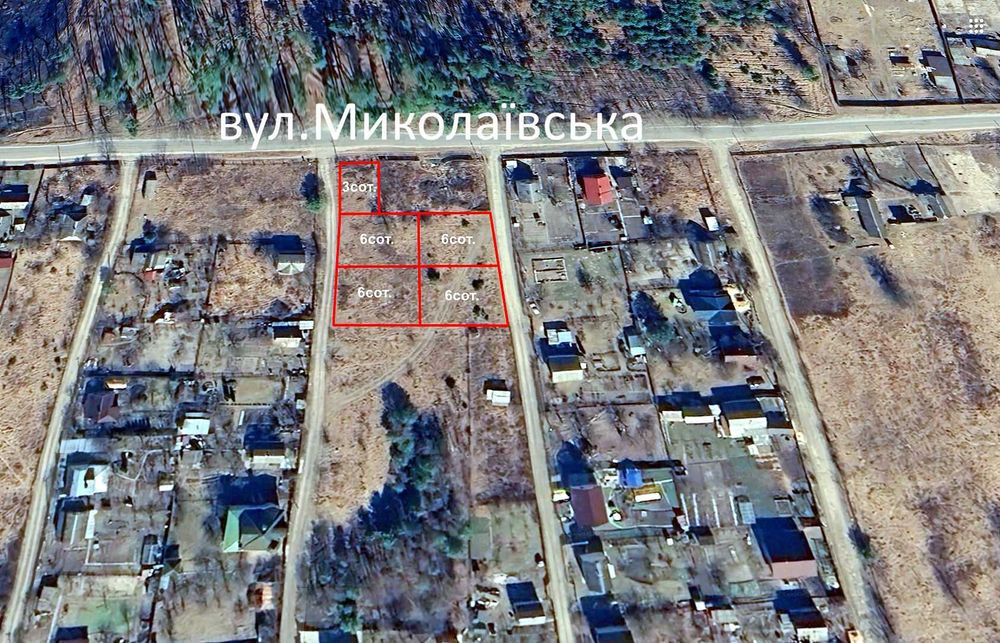 Ділянка 6сот.під будівництво в затишному місці в с.Миколаївка.Від Києва 27км.