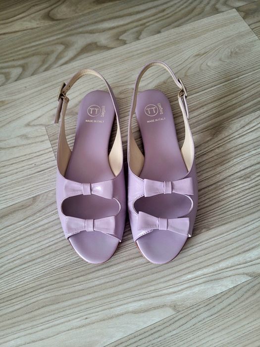 Buty, damskie, Sandałki, 100% skóra, skórzane, stan idealny, liliowe
