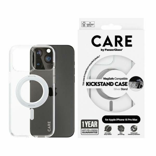 Etui CARE by PanzerGlass Kickstand Case iPhone 15 Pro Max 6,7" MagSafe srebrny/silver 1415