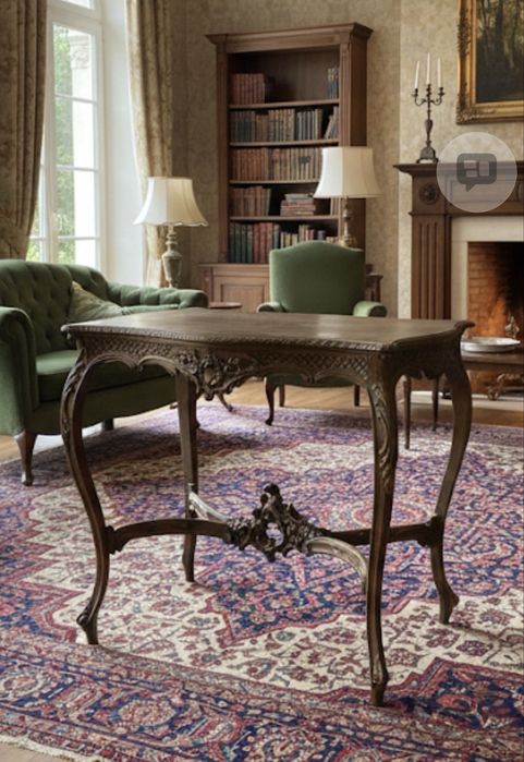 Antiguidade  Mesa Centro Luís XV – Madeira Maciça c/Talha Manual