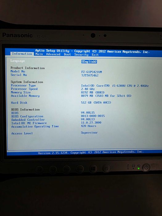 Захищений планшет Panasonic FZ-G1 MK4 (i5-6300U) напрацювання 420 год