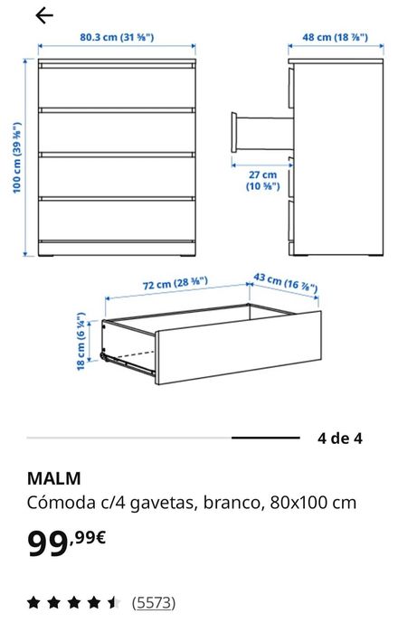 Cómoda branca 4 gavetas