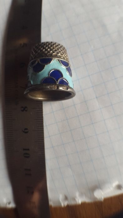 Серебряный наперсток(916 проба), Эмаль ручной раскраски, СССР