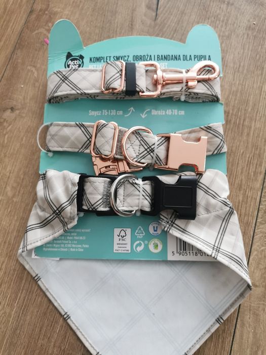 Komplet dla psa  smycz obroża i bandana