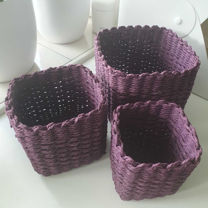 Kosze z wikliny papierowej (zestaw 3szt) - ciemny fiolet
