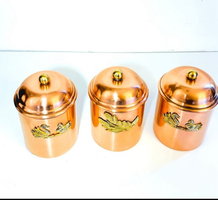 Conjunto de potes em cobre estanhado