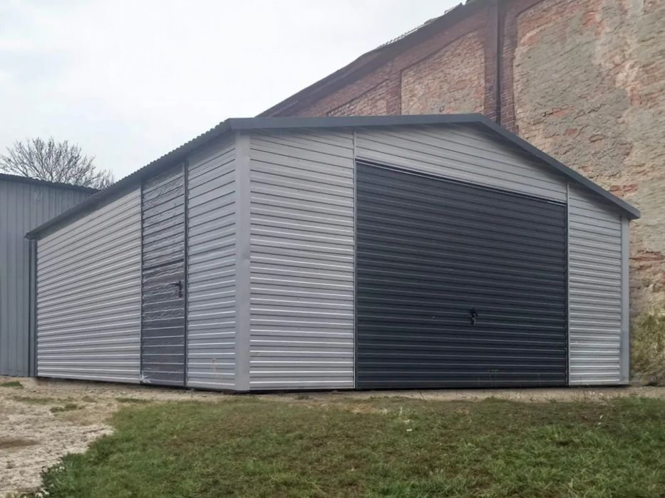 Garaż blaszany jednostanowiskowy 5x6 m - Dach dwuspadowy, Brama uchyln