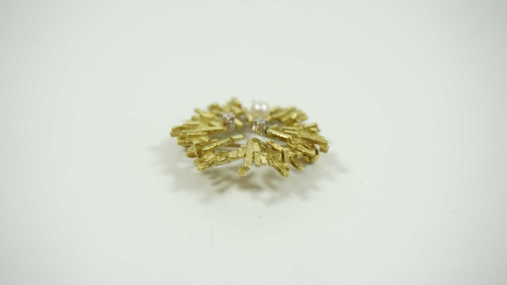 Złota BROSZKA z BRYLANTAMI i PERŁĄ 7,75g 14K - DŁ   [005724]