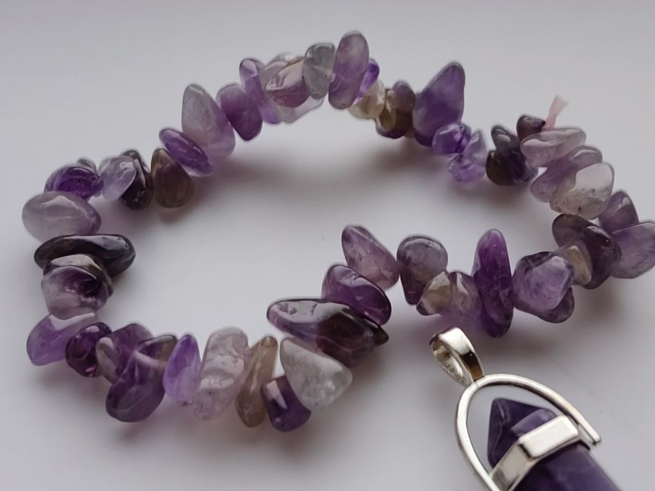 Ametyst zestaw biżuterii naturalny kamień bransoletka i zawieszki