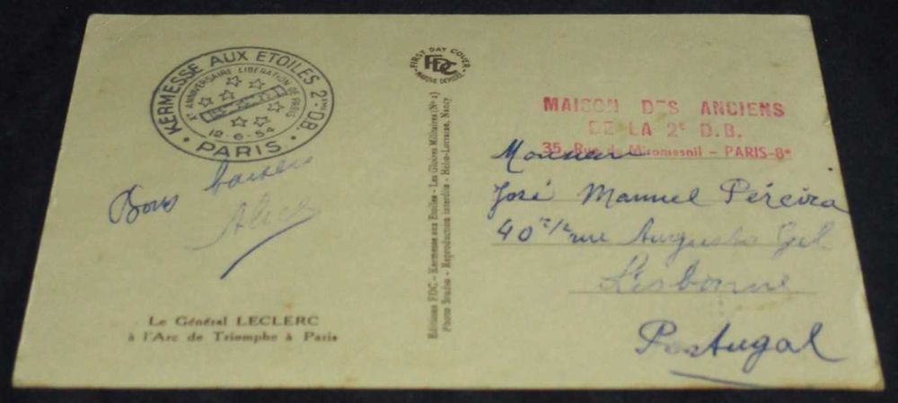 Postal Le Géneral Leclerc à L´Arc de Triomphe à Paris Libération 1944