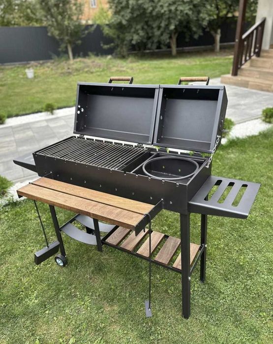 ПОСИЛЕНИЙ / Мангал з кришкою для барбекю метал 5 мм на 13 шампурів