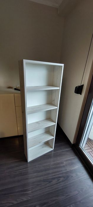 Półka regał stojący 140x48 cm | 5 półek | biały/dąb
