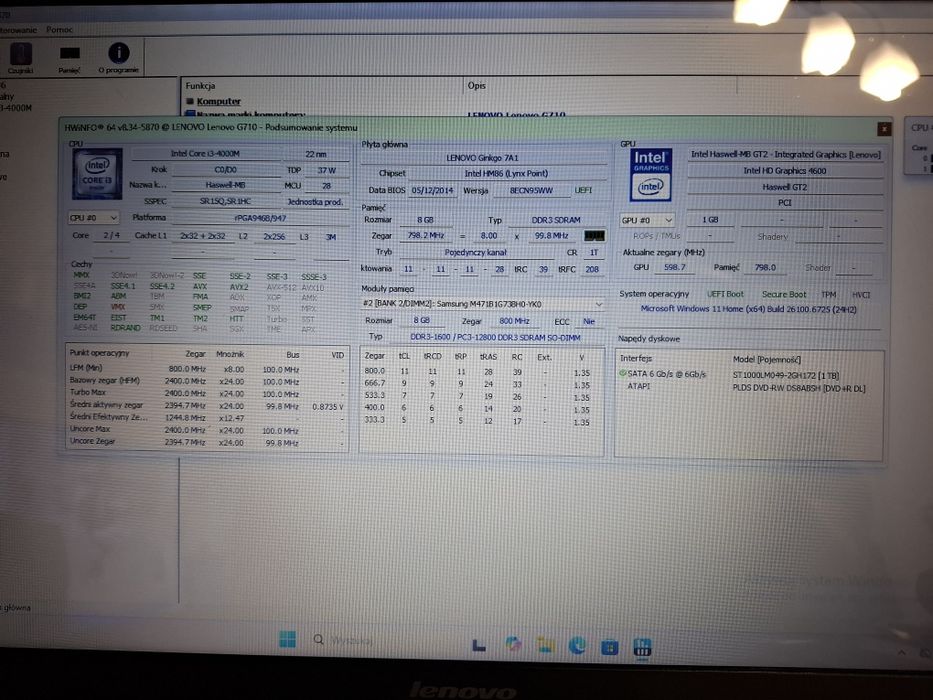 Laptop 17" Lenovo G710 i3-4000m / 8gb ddr3/1Tb
