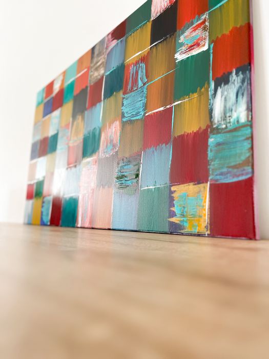 Pintura com tinta acrílica, feita à mão sobre tela