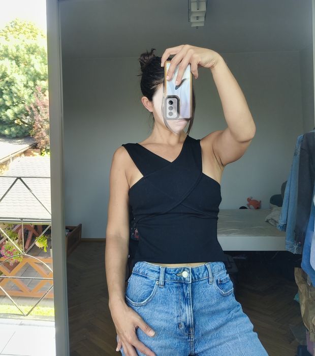 Czarny top halter bawełniana bluzka cutout top H&M S