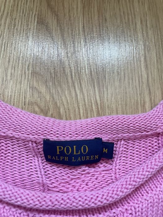 Polo Ralph Lauren sweter damski M różowy różowy warkocz Cable Knit 100% bawełna