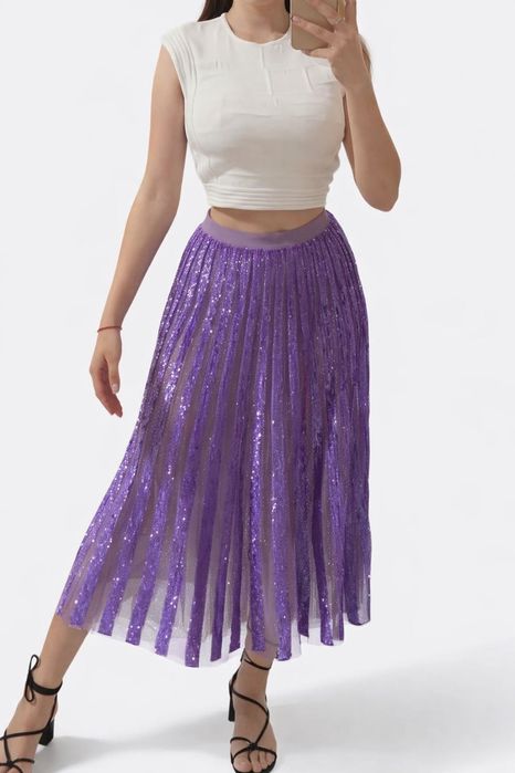 Спідниця Elisabetta Franchi з паєтками IT 40 (S) (ліловий)