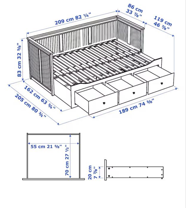 Cama indiv/dupla c/3 gavetas e 2  colchões - Branca