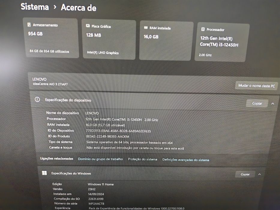Pc Lenovo Ideacentre AIO 3 27IAF7 novo