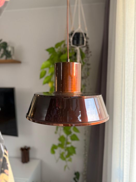 Lampa wisząca brązowa retro vintage loft space age bauhaus art deco