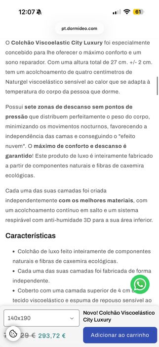 Colchao Dormideo nunca usado 140x190