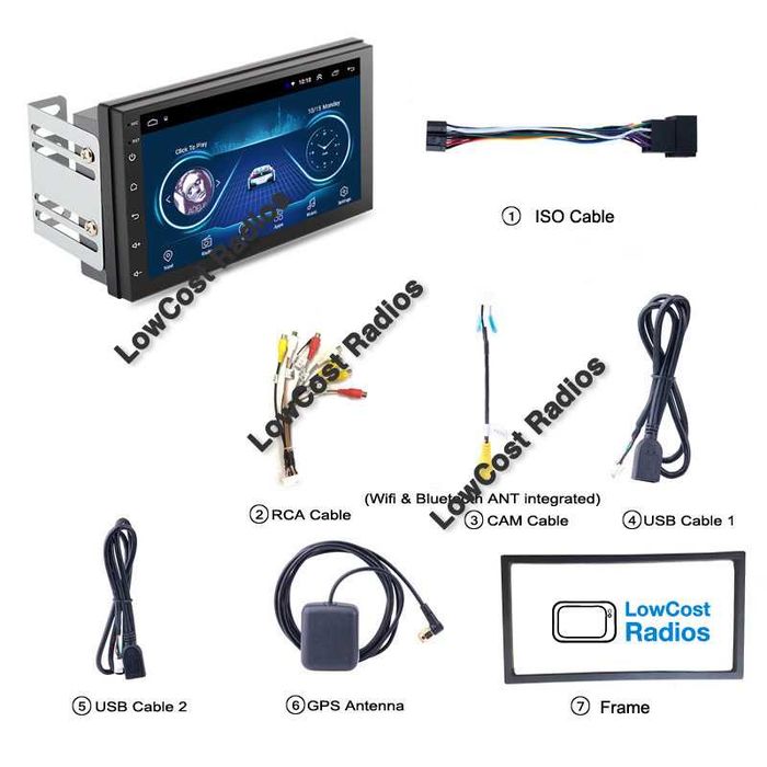 Rádio GPS 2DIN 7" Universal • ANDROID 15 • USB • Mãos livres • Ficha ISO | CARPLAY • ANDROID AUTO