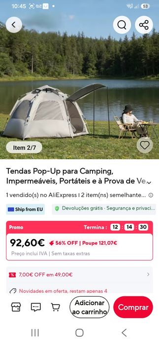 Vendo tenda de Campismo automática Nova