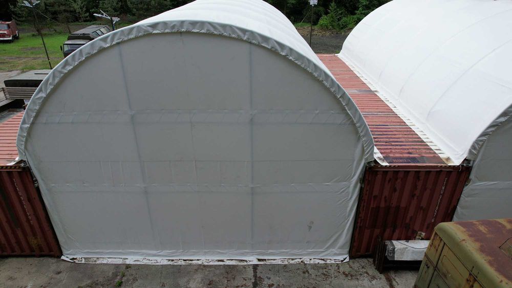 Hala Kontenerowa Łukowa 8x12m. Dostępne Plandeki- Biała, Zielona, Szara