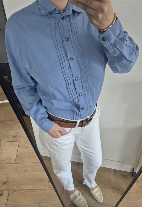Koszula elegancka wizytowa niebieska shirt blue do pracy made in Austr