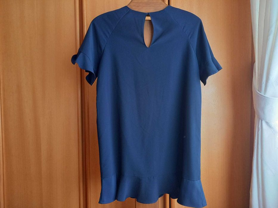 (NOVO, PORTES GRÁTIS) ZARA: Vestido Azul-Marinho Com Folhos
