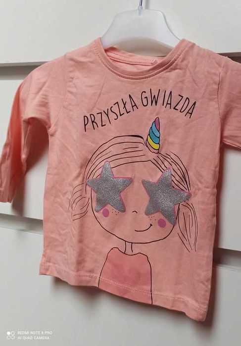 5.10.15 Bluzka z długim 80 9-12m napis "przyszła gwiazda"