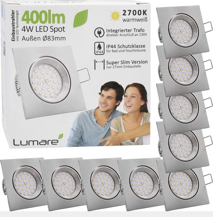 LED wpuszczany Spot 4W 83x83mm IP44 2700K 9 szt.