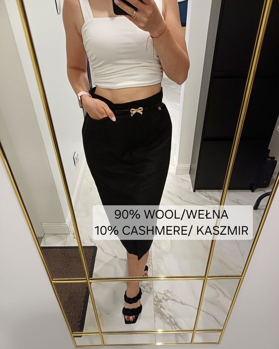Steinbock wełniana czarna grafitowa spódnica wełna kaszmir L 40