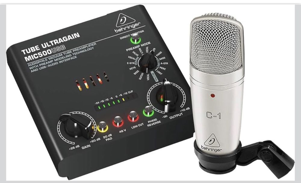 Kit gravacao interface + microfone behringer + suporte de micro