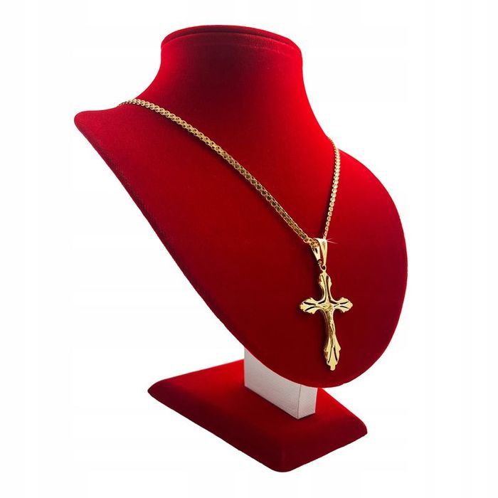 Złoty, Pozłacany Łańcuszek, Naszyjnik Męski Splot Bismark 70 cm + Krzy