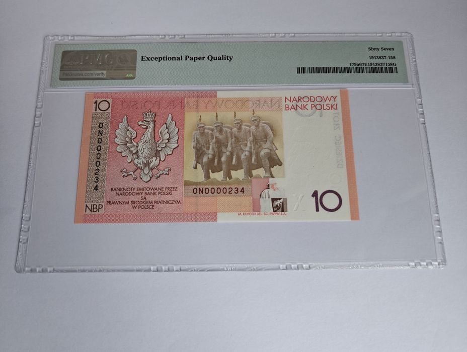 10 złotych 2008 Niepodległość Niski Numer PMG67EPQ!