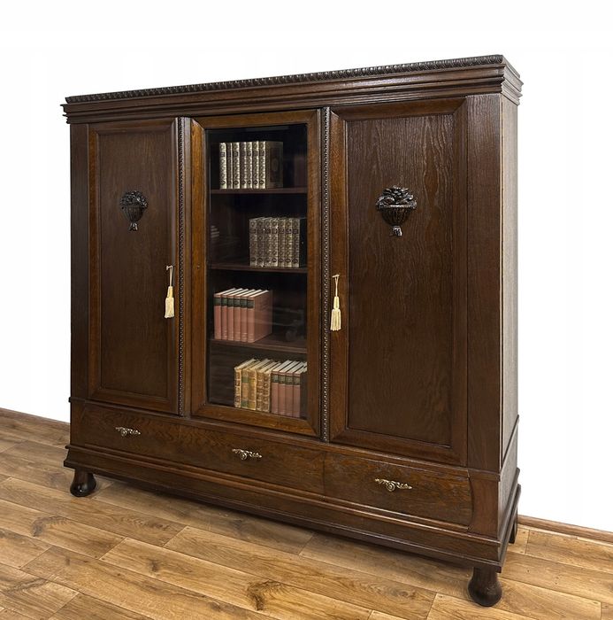 BIBLIOTEKA gabinetowa ANTYK WITRYNA szafa rzeźby z owocami 3 szuflady