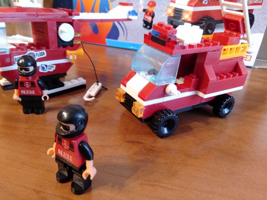 klocki Straż samochód, helikopter +instr+pudełko